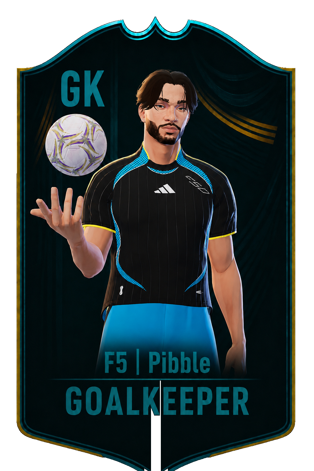 F5 Yellow player card for Pibble, goalkeeper